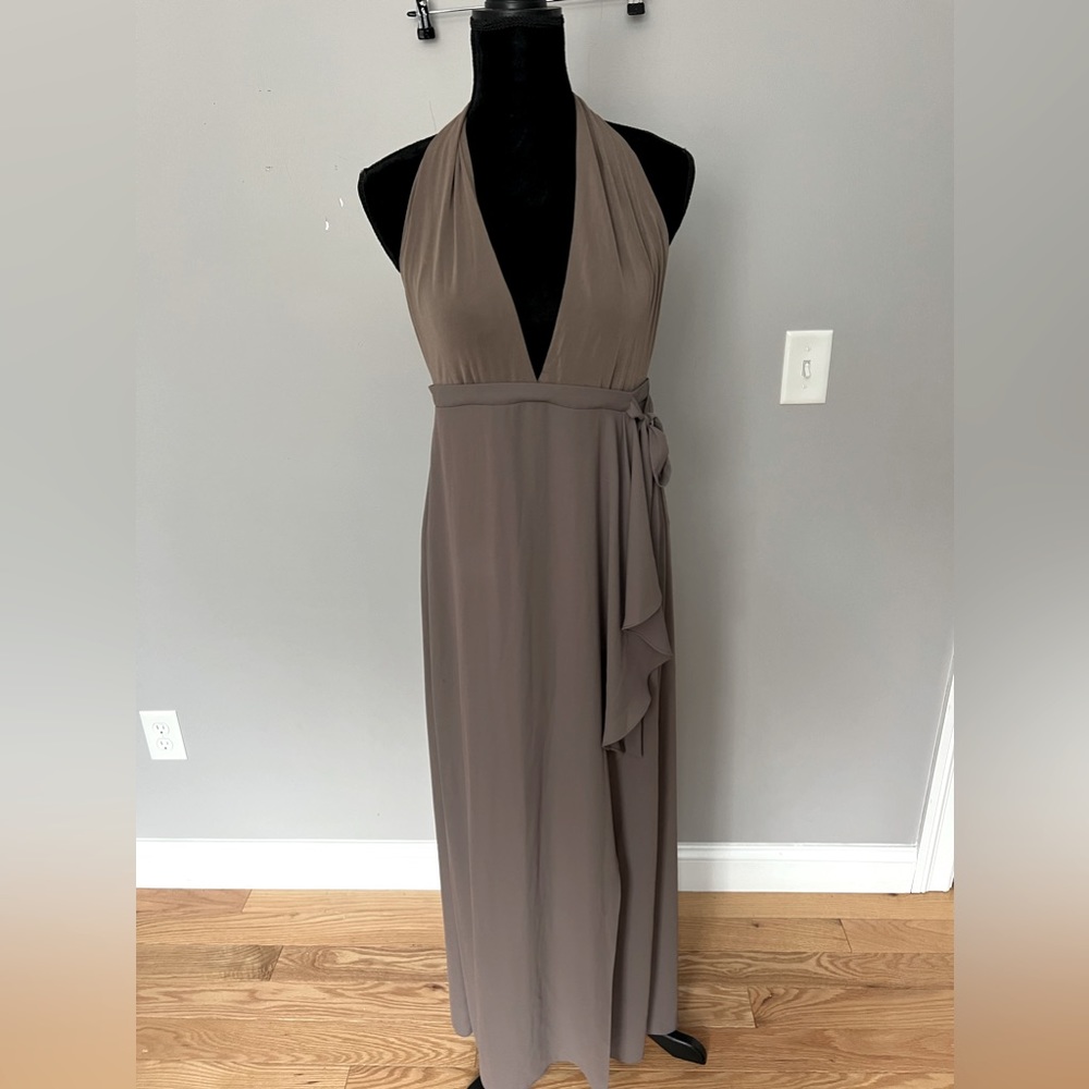 BCBGMAXAZRIA taupe halter dress with built in body suit size 4/6